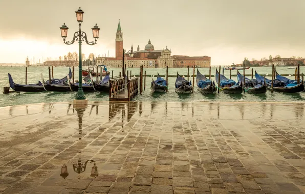 Sea, the city, overcast, island, Marina, Italy, lantern, Venice