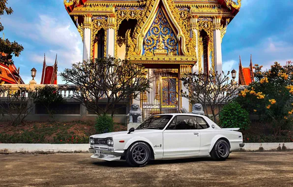 Auto, White, Machine, Nissan, Temple, 1971, Nissan, Lights