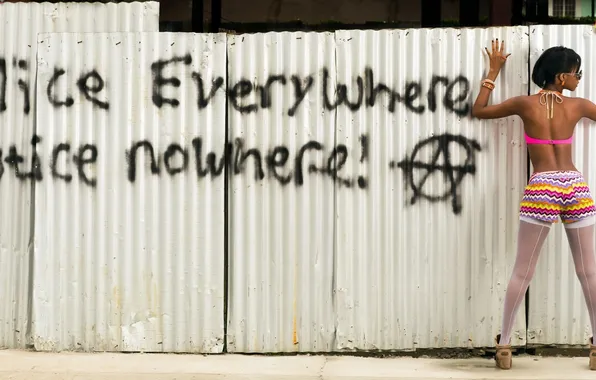 Pose, the inscription, the fence, shorts, stockings, figure, lollipops, justice—anywhere!