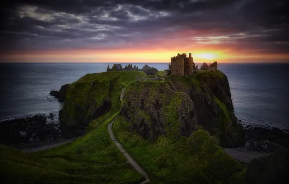 Sea, the sky, sunset, castle, ruins, on the edge