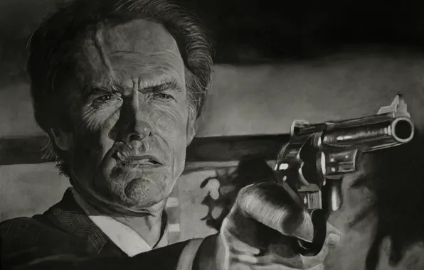Face, figure, revolver, Clint Eastwood, Clint Eastwood