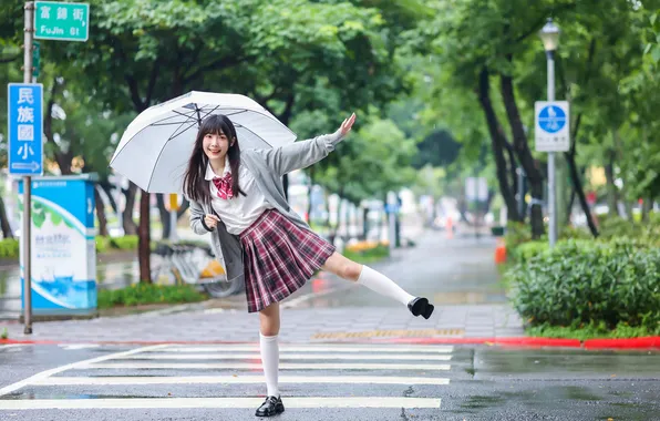 Girl, pose, umbrella, legs, Asian