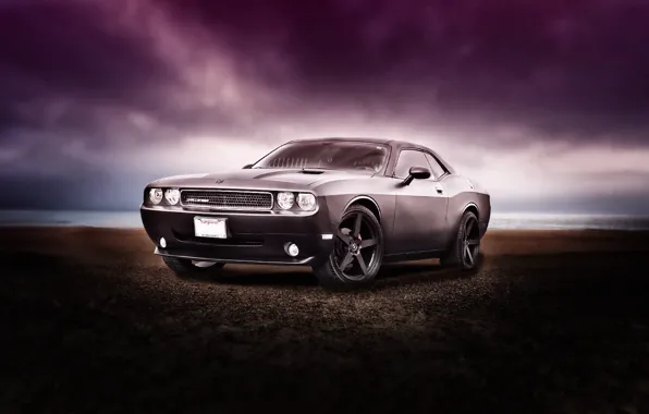 Sea, car, Dodge, auto, grey, Dodge challenger
