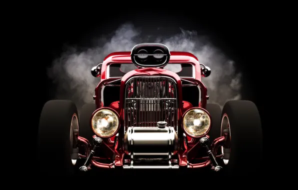 Red, wheels, hot rod, front view, headlights