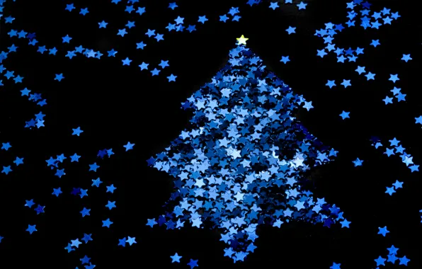 Picture blue, holiday, black, new year, Christmas, stars, tree, christmas