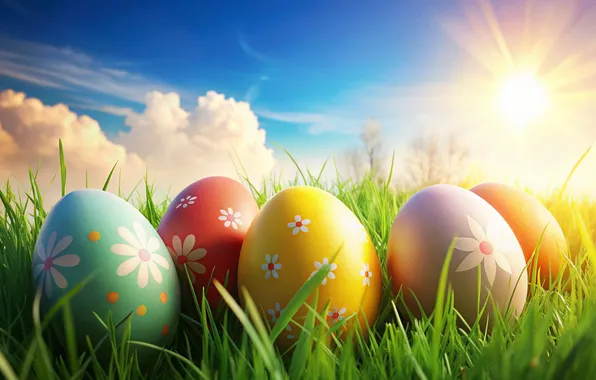 Flowers, eggs, spring, colorful, Easter, happy, flowers, spring