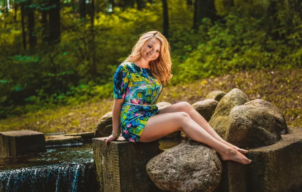 Joy, smile, dress, legs