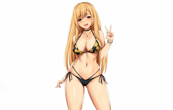 Girl, sexy, cleavage, long hair, boobs, anime, beautiful, red eyes
