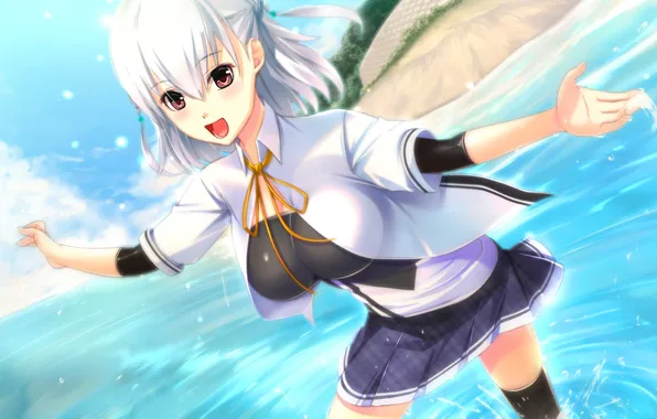 Picture sand, sea, look, girl, joy, squirt, gesture, art