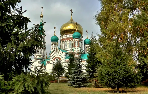 Autumn, leaves, clouds, Church, Temple, religion, the monastery, autumn