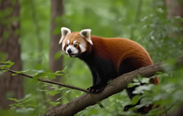 Forest, look, nature, pose, tree, branch, red Panda, face