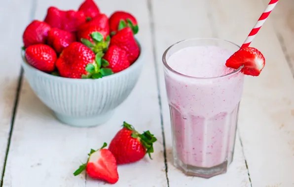 Glass, strawberry, drink, tube, smoothies
