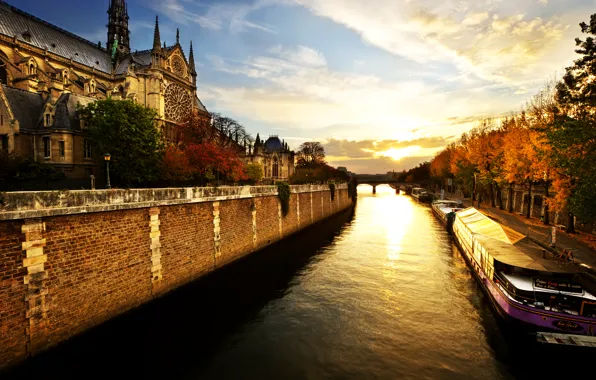 River, dawn, Paris, morning, Notre Dame