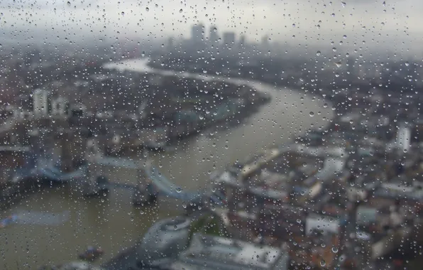 Glass, the city, rain, England, London, panorama