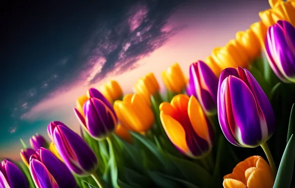Field, art, tulips, digital art, digital art, AI art, neural network, digital painting