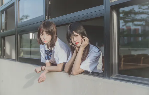 Beautiful, Asian, Glass, Women, Models, Cute, Pretty, Window
