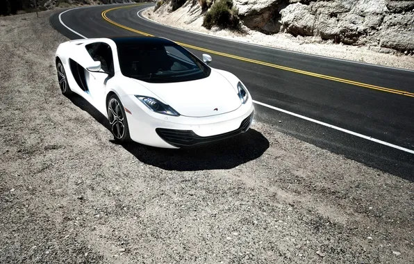 Road, white, markup, white, front view, roadside, mclaren, McLaren