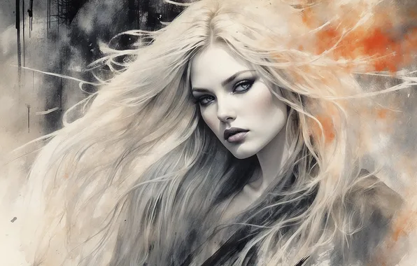 Look, girl, face, pose, portrait, imitation painting, AI art, neural network