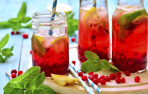 Berries, lemon, juice, juice, lemon, drink, mint, currants