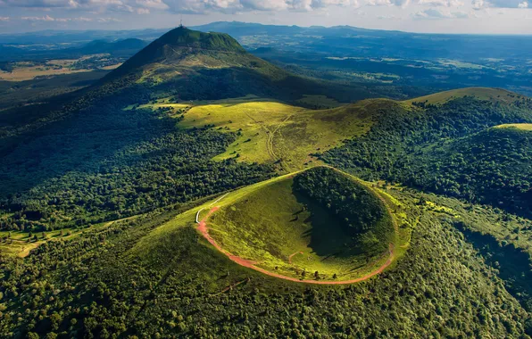 France, horizon, the view from the top, France, volcano Auvergne, Puig du Pario, Auvergne volcano, …