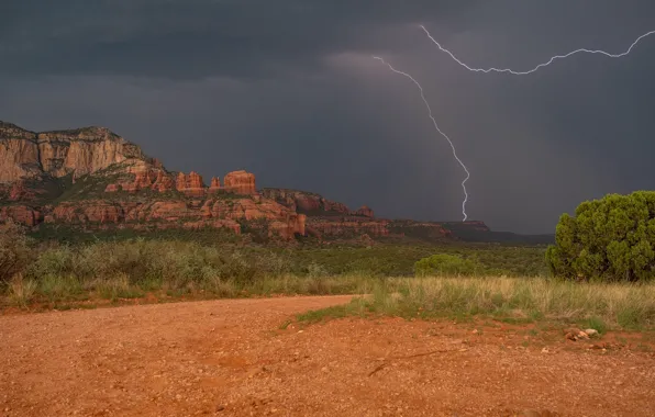 Rocks, lightning, valley, AZ, Arizona, Sedona, Sedona