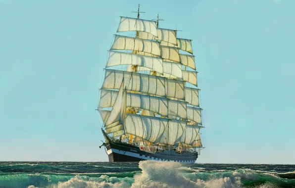 Sea, wave, Kruzenshtern, bark