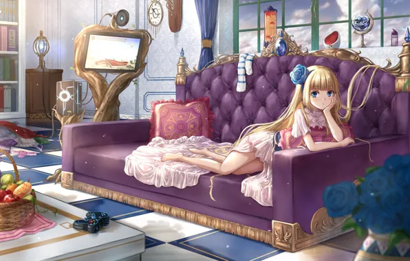 Room, Fruit, Girl, Anime, Art
