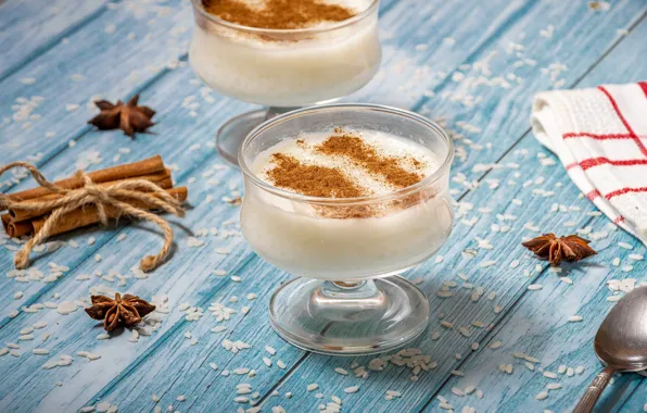Board, glass, towel, figure, placer, cinnamon, dessert, spices