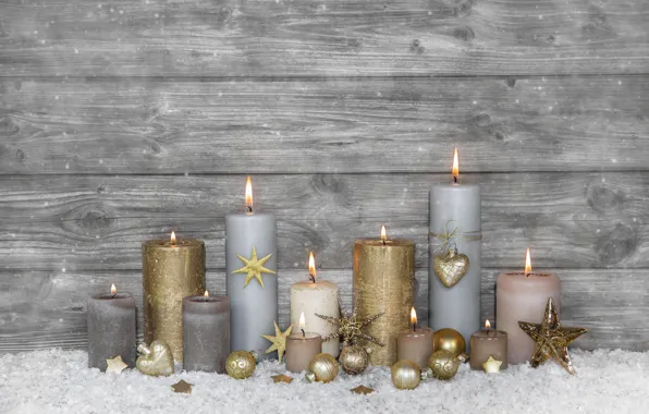 Snow, decoration, lights, candles, New Year, Christmas, happy, Christmas