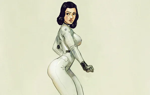 Picture girl, art, costume, suit, post apocalyptic, space suit
