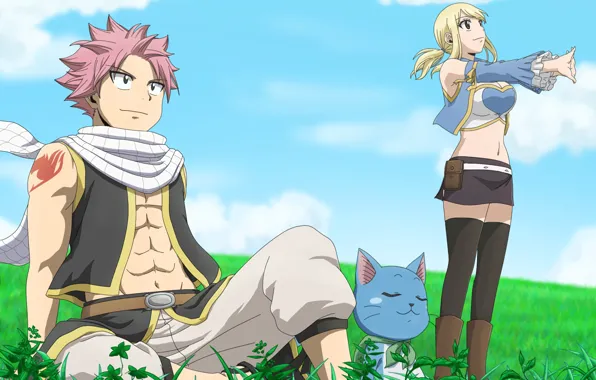 Grass, romance, The sky, anime, meadow, art, pair, two