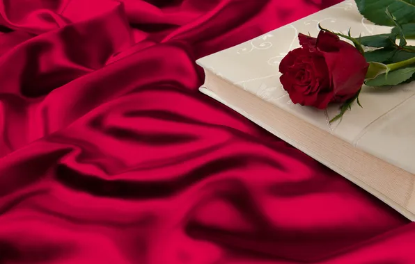Picture rose, book, red, rose, folds, romantic, silk, silk