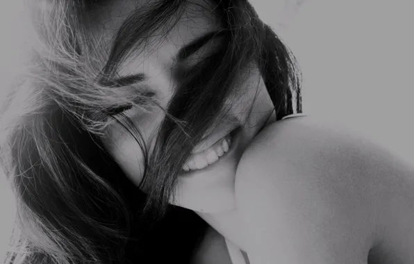 Photography, smile, art, beautiful, pretty, hair, black and white, artistic