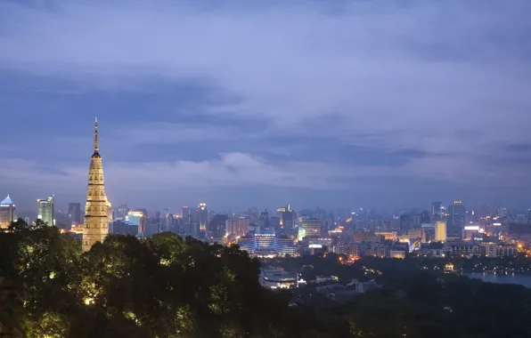 Picture the city, lights, China, building, home, the evening, lighting, backlight