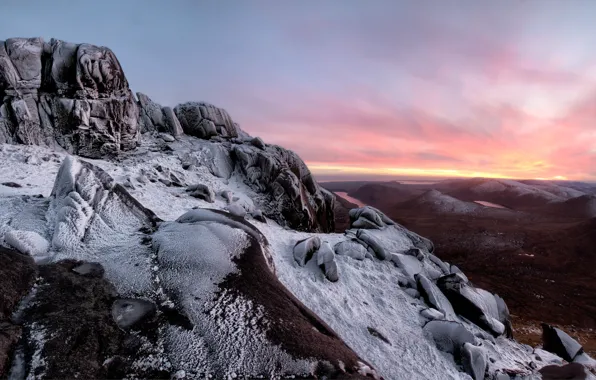 The sky, sunset, mountains