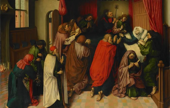 Tree, oil, picture, mythology, Master of the Amsterdam, Dood van Maria, Mary on her deathbed