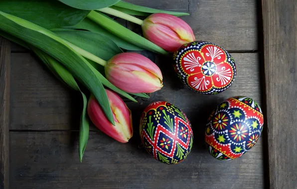 Flowers, holiday, eggs, Easter, tulips