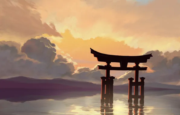 The sky, water, torii