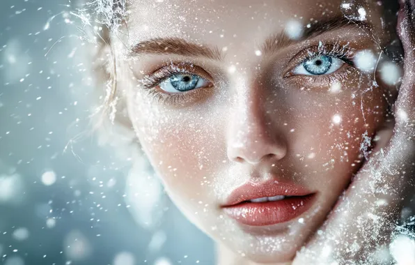 Winter, frost, look, girl, snow, face, portrait, blush