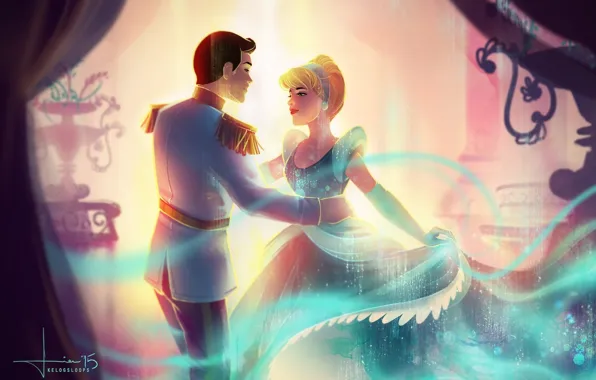 Picture girl, art, Cinderella, Prince, guy, Cinderella, kelogsloops