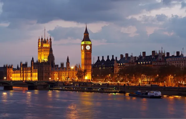Picture the city, river, England, London, the evening, UK, Thames, Big Ben
