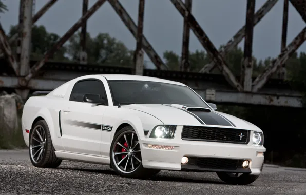 White, bridge, Mustang, Ford, Mustang, white, muscle car, Ford