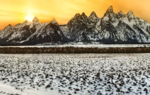 Snow, mountains, HDR