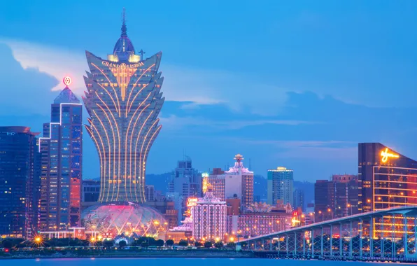 Bridge, Strait, China, building, home, China, night city, skyscraper