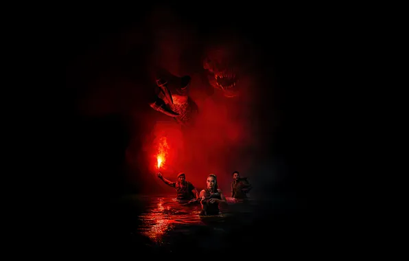 Fiction, dinosaur, Scarlett Johansson, art, cave, Scarlett Johansson, black background, poster