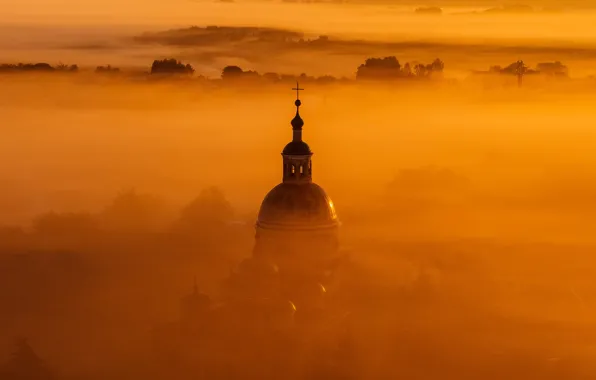 Picture roof, forest, fog, photography, photographer, the bell tower, Sergey Poletaev, Sergei Poletaev