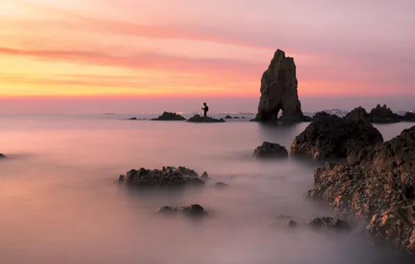 Sea, beach, summer, the sky, sunset, stones, rocks, shore