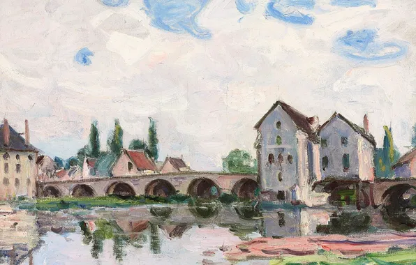 Picture landscape, bridge, home, picture, Alfred Sisley, Alfred Sisley, Sea-sur-Loing