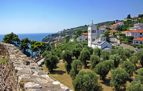 Road, sea, the sky, nature, home, Church, temple, Montenegro