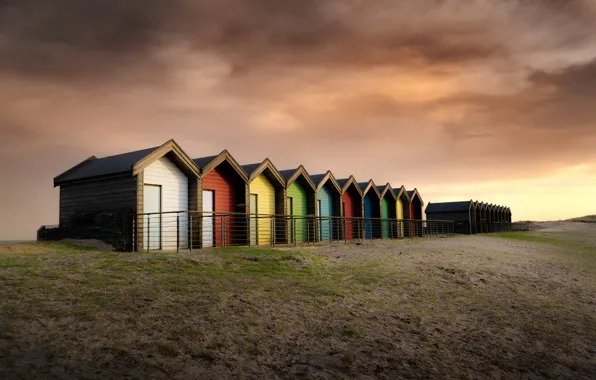Beach, the evening, houses